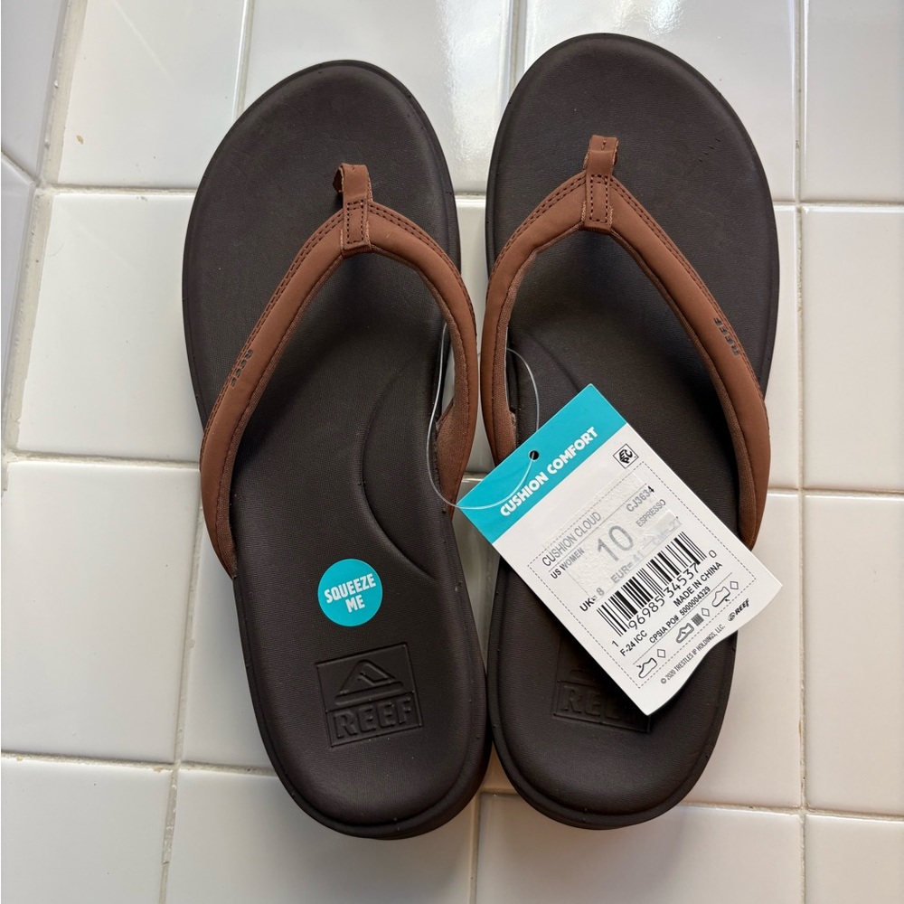 NWT Reef Cushion Cloud Expresso (Brown) Flip Flops Sandals Size 10 $55